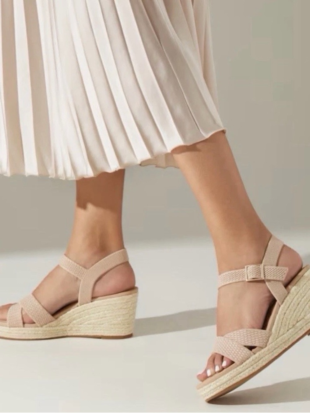 Women’s Neutral Beige Espadrille Wedge Sandals with Ankle Strap
